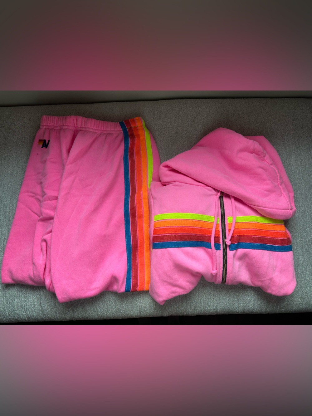 Aviator Nation Neon Pink Rainbow Stripe Tracksuit set- Size small